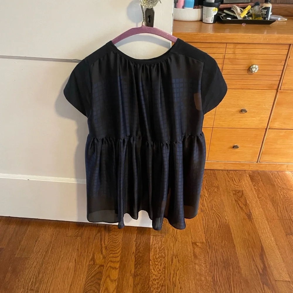 Sacai Black Short Sleeve Top with Sheer Details - Picture 2 of 4